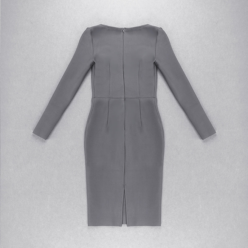 Square Neck Ribbed Long Sleeve Midi Dress H4126