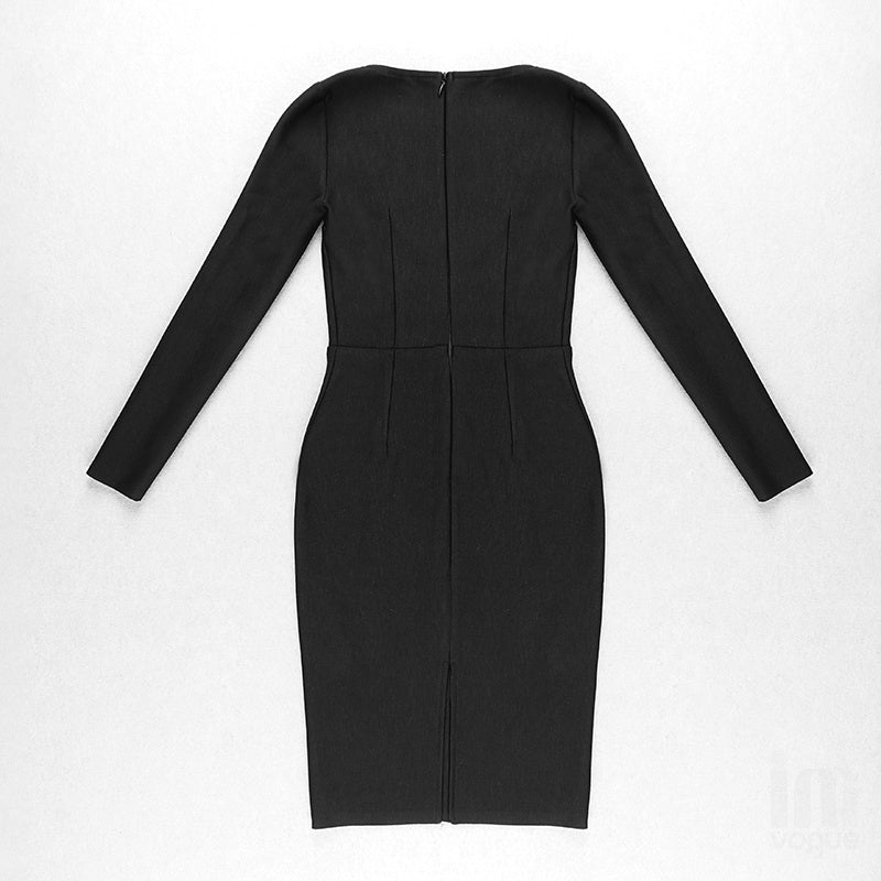 Square Neck Ribbed Long Sleeve Midi Dress H4126