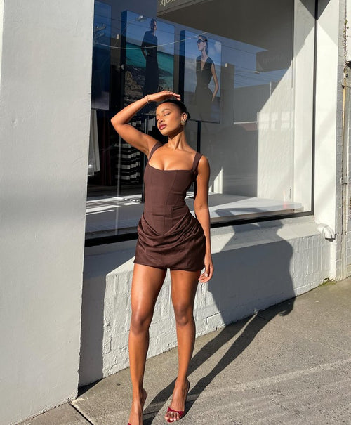 Square Neck Ruched Mini Dress H7126