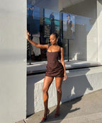 Square Neck Ruched Mini Dress H7126