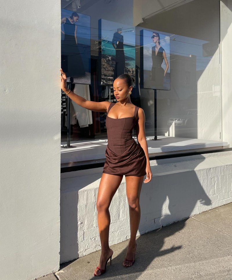 Square Neck Ruched Mini Dress H7126