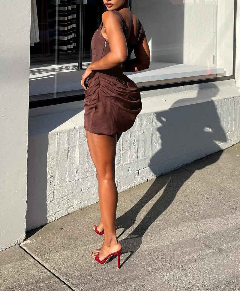 Square Neck Ruched Mini Dress H7126
