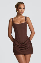 Square Neck Ruched Mini Dress H7126