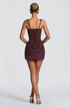 Square Neck Ruched Mini Dress H7126