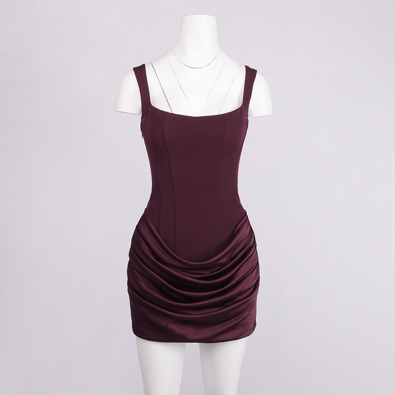 Square Neck Ruched Mini Dress H7126