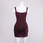 Square Neck Ruched Mini Dress H7126