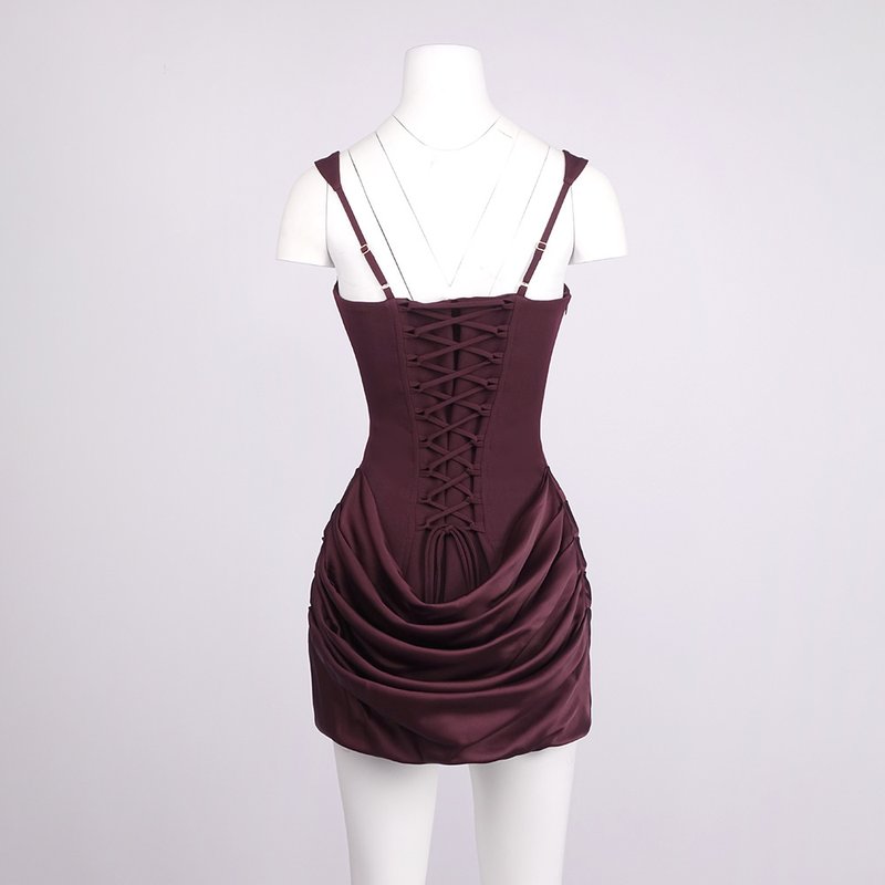 Square Neck Ruched Mini Dress H7126