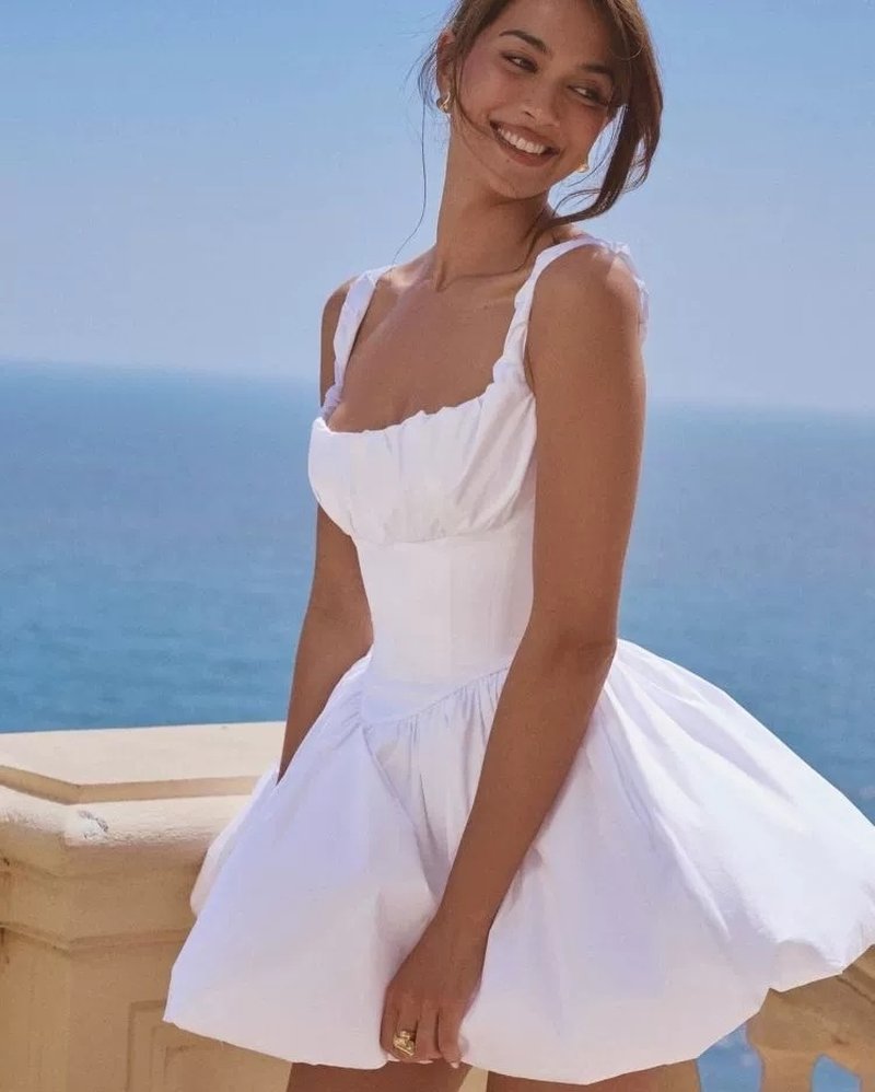 Square Neck Ruffle Mini Dress H6359