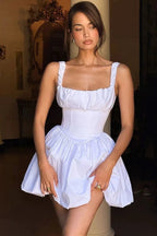 Square Neck Ruffle Mini Dress H6359
