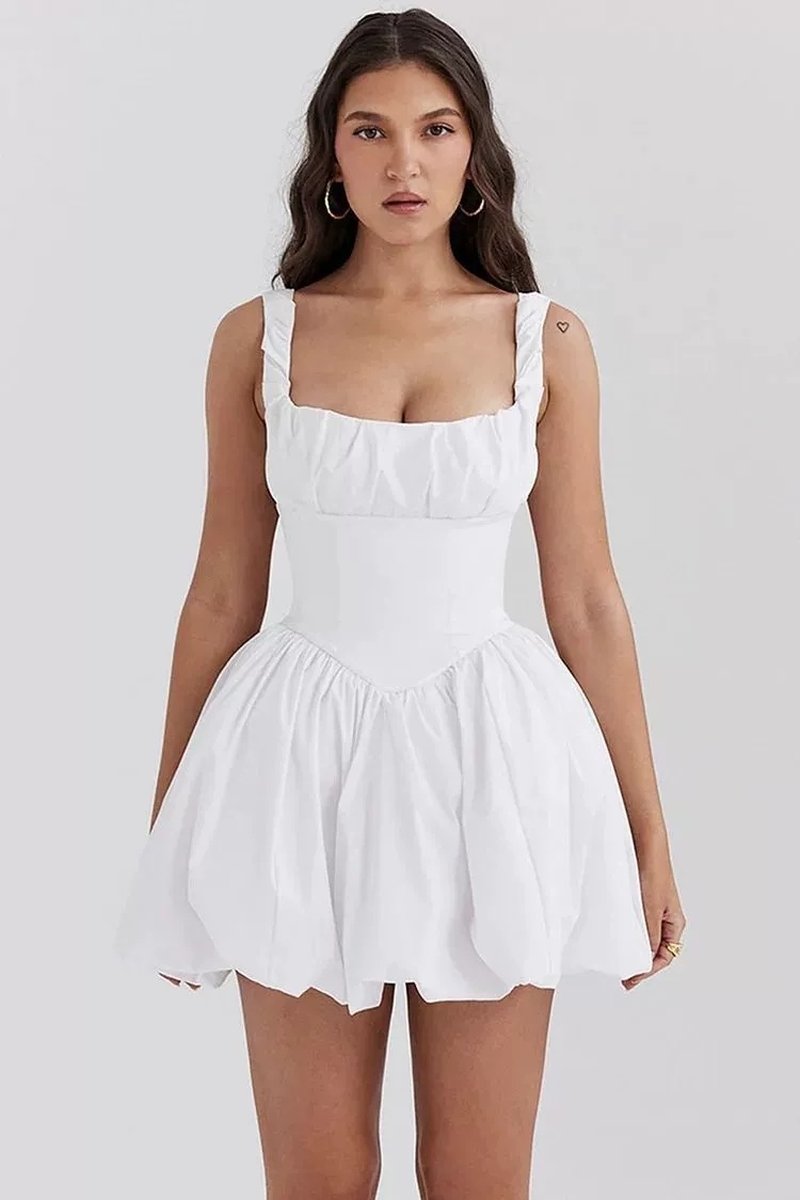 Square Neck Ruffle Mini Dress H6359