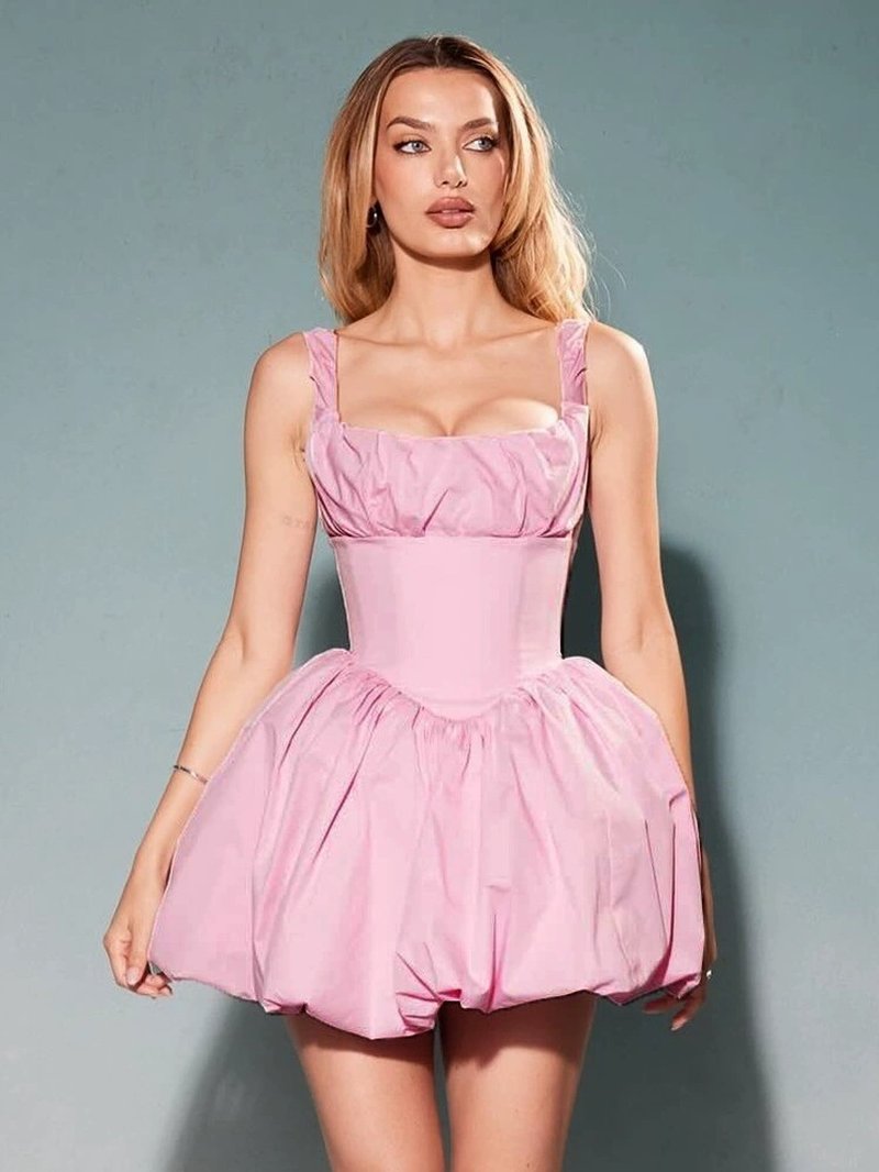 Square Neck Ruffle Mini Dress H6359