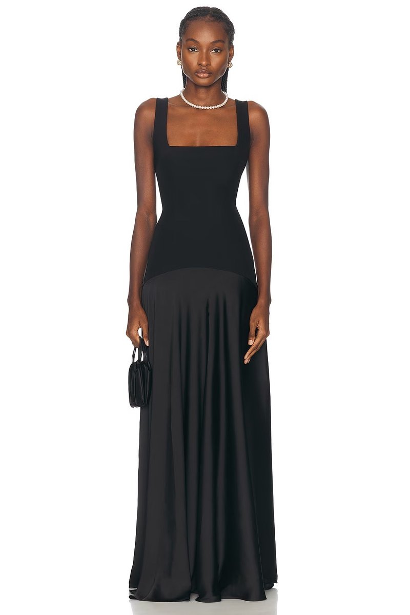 Square Neck Satin Maxi Dress H7099
