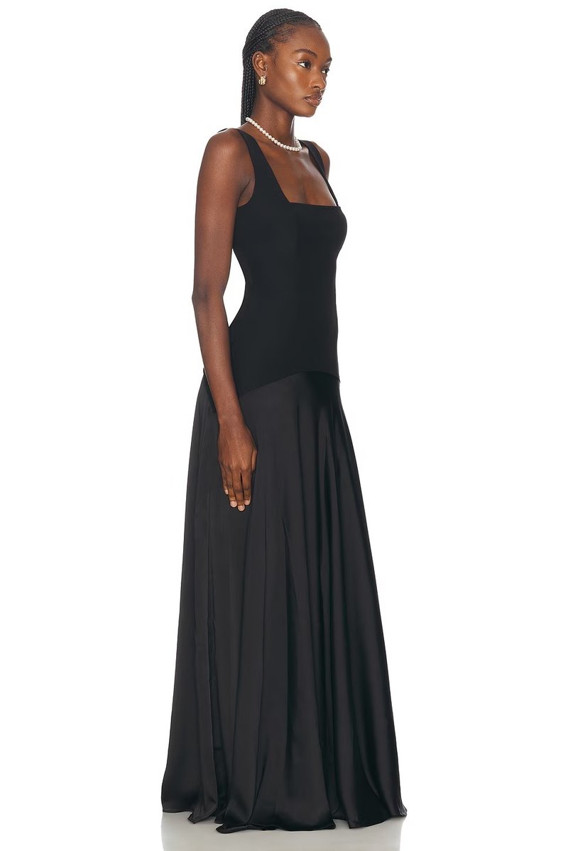 Square Neck Satin Maxi Dress H7099