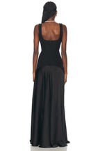 Square Neck Satin Maxi Dress H7099