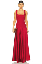 Square Neck Satin Maxi Dress H7099