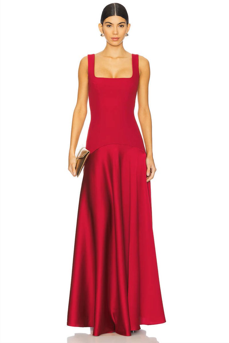 Square Neck Satin Maxi Dress H7099