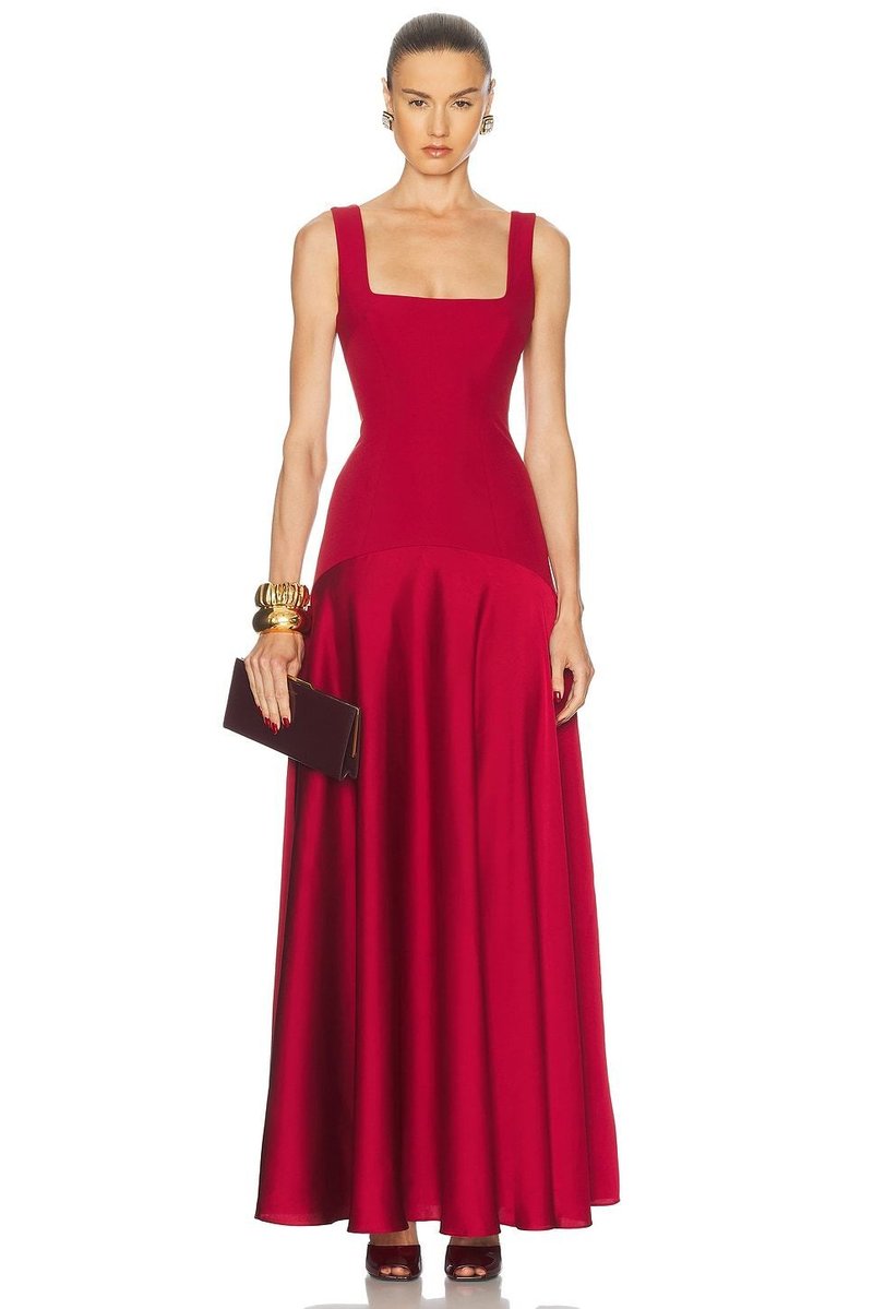Square Neck Satin Maxi Dress H7099