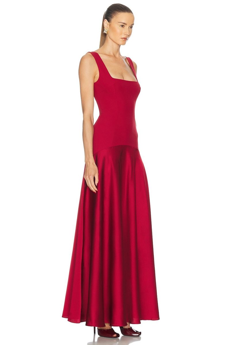 Square Neck Satin Maxi Dress H7099