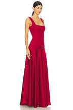 Square Neck Satin Maxi Dress H7099