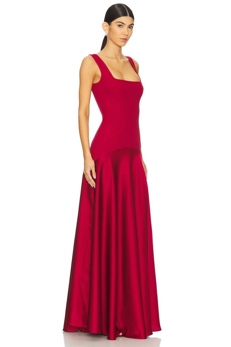 Square Neck Satin Maxi Dress H7099