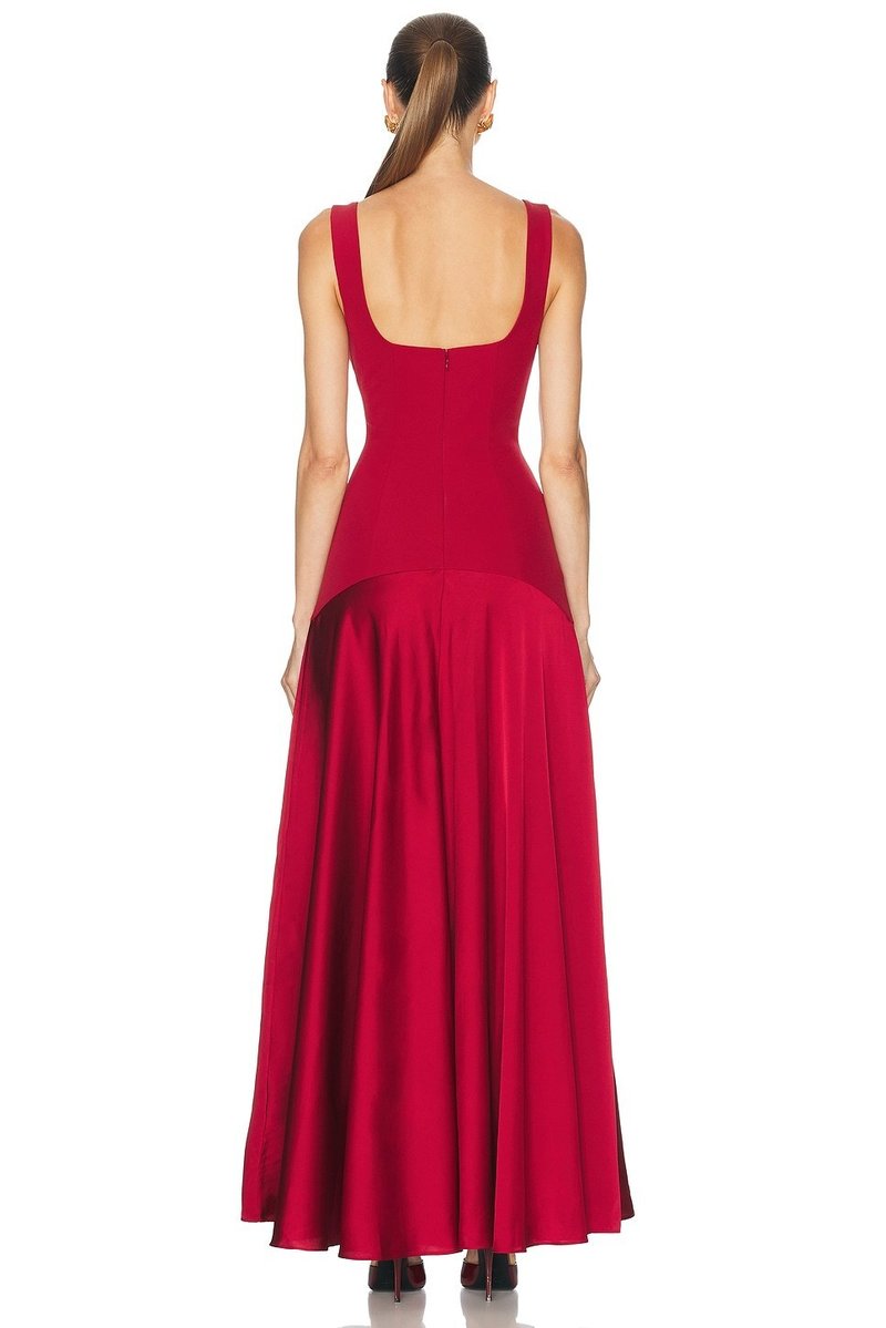 Square Neck Satin Maxi Dress H7099