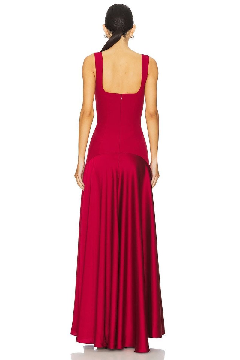 Square Neck Satin Maxi Dress H7099