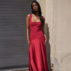 Square Neck Satin Maxi Dress H7099