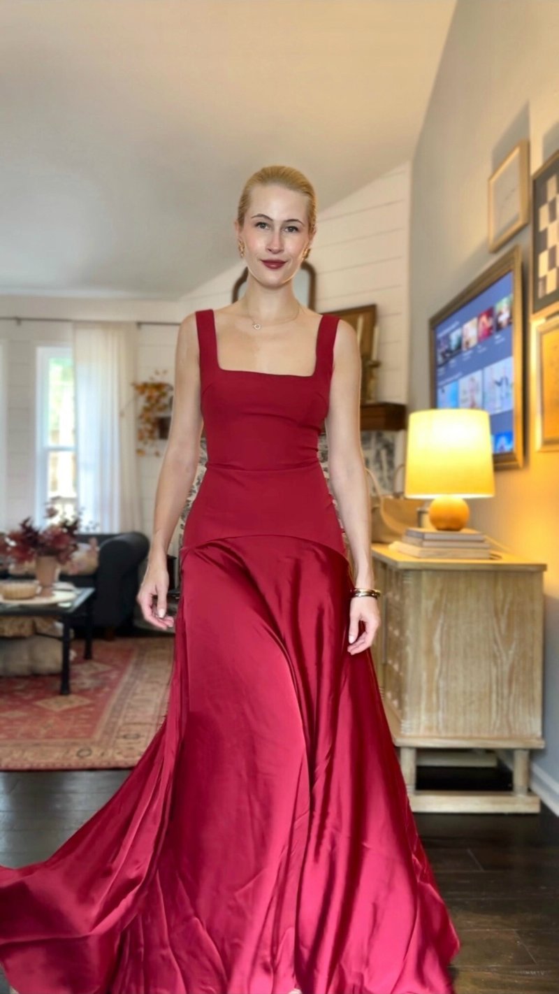 Square Neck Satin Maxi Dress H7099