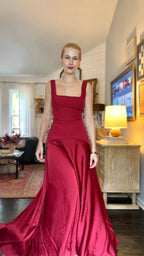 Square Neck Satin Maxi Dress H7099