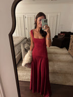 Square Neck Satin Maxi Dress H7099