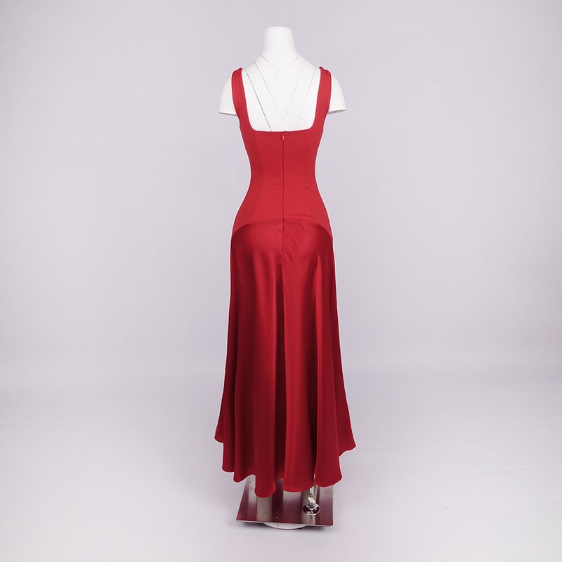 Square Neck Satin Maxi Dress H7099