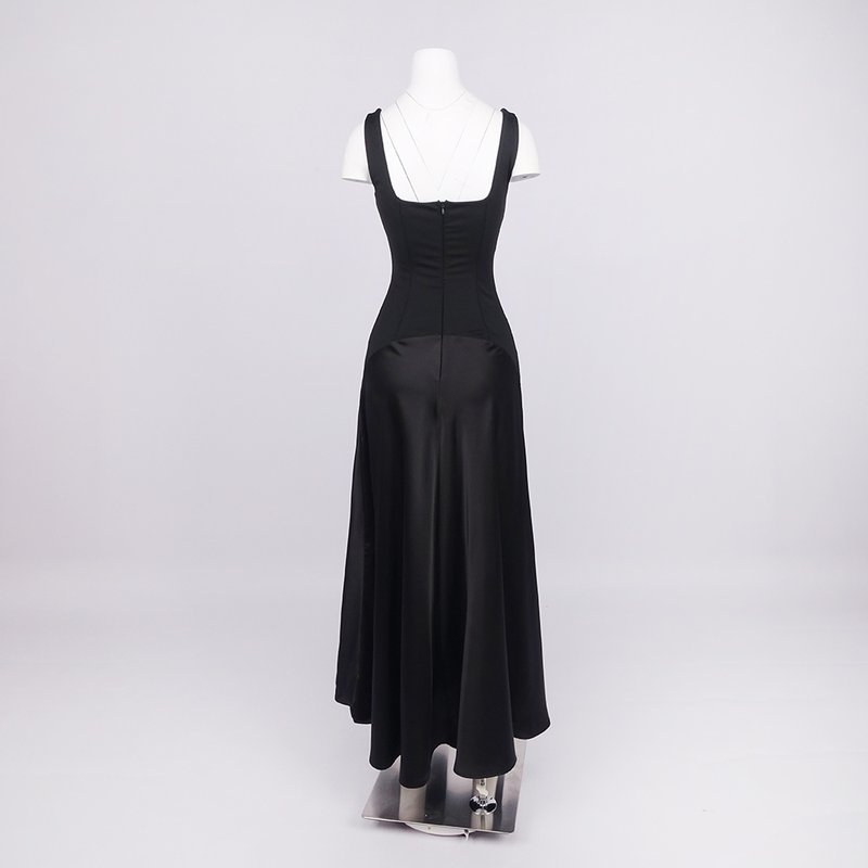Square Neck Satin Maxi Dress H7099