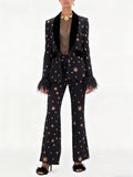 Star Print Velvet Lapel Suit H7047