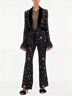 Star Print Velvet Lapel Suit H7047