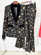 Star Print Velvet Lapel Suit H7047