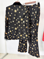Star Print Velvet Lapel Suit H7047