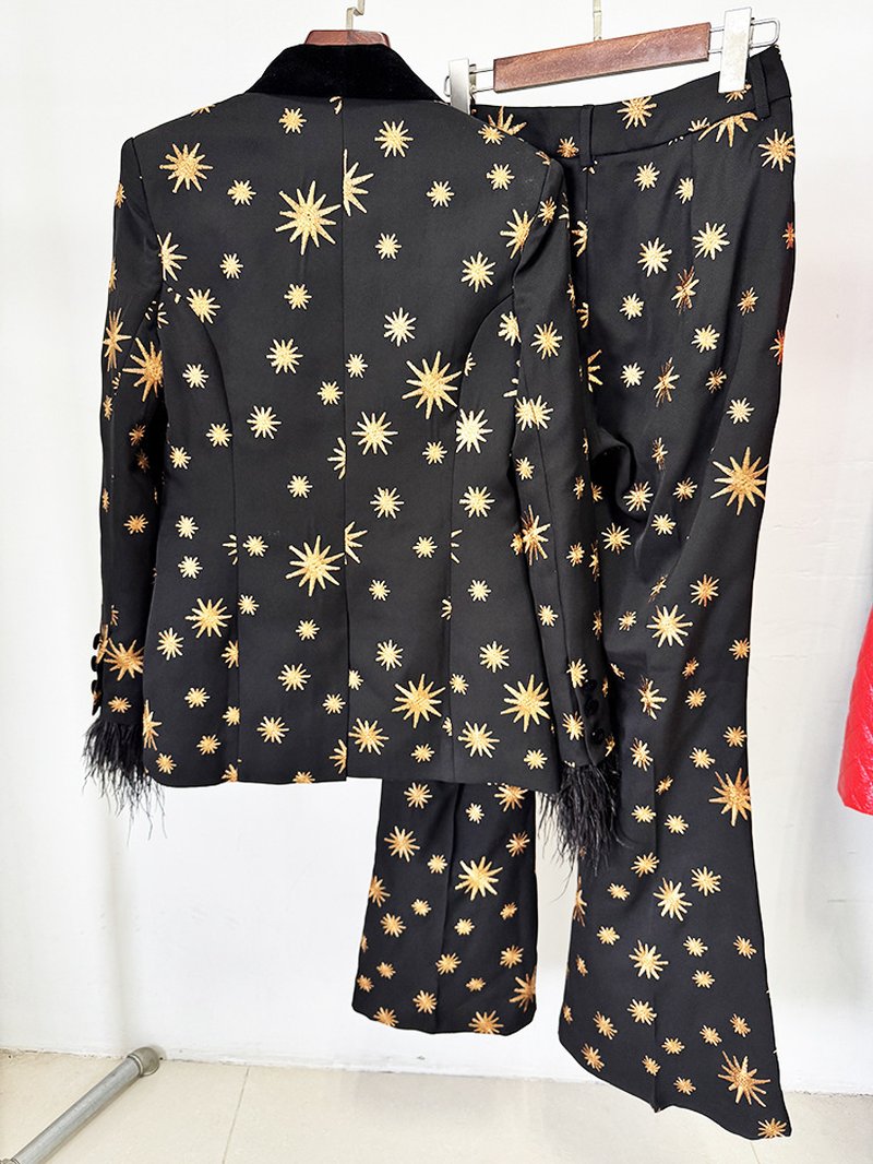 Star Print Velvet Lapel Suit H7047