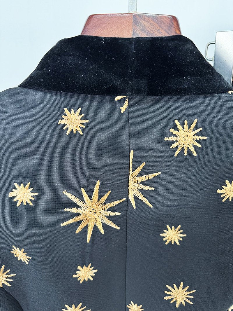 Star Print Velvet Lapel Suit H7047