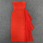 Strapless Asymmetric Tulle Midi Dress H4009
