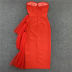 Strapless Asymmetric Tulle Midi Dress H4009