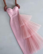 Strapless Asymmetric Tulle Midi Dress H4009