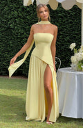 Fashion Strapless Asymmetrical Yellow Maxi Dress H7159