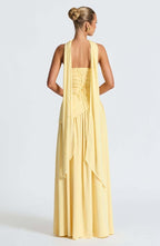 Fashion Strapless Asymmetrical Yellow Maxi Dress H7159