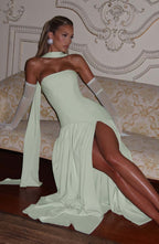 Fashion Strapless Asymmetrical Yellow Maxi Dress H7159
