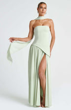 Fashion Strapless Asymmetrical Yellow Maxi Dress H7159