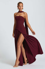 Fashion Strapless Asymmetrical Yellow Maxi Dress H7159