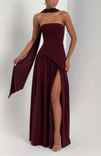 Fashion Strapless Asymmetrical Yellow Maxi Dress H7159