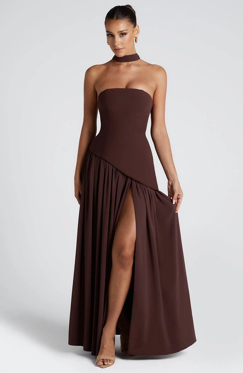 Fashion Strapless Asymmetrical Yellow Maxi Dress H7159