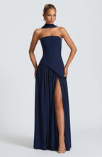 Fashion Strapless Asymmetrical Yellow Maxi Dress H7159
