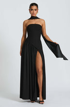 Fashion Strapless Asymmetrical Yellow Maxi Dress H7159